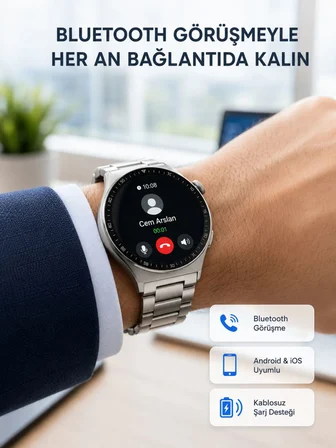 Akıllı Saat NFC – Bluetooth Arama ve Kablosuz Şarj Özellikli