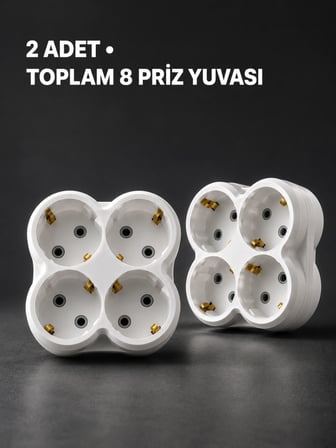 Duvar Tipi 4 Çıkışlı Priz Çoğaltıcı Kablosuz Kompakt Tasarım 2 Adet