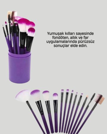 Kusursuz Makyaj İçin 12 Parça Profesyonel Fırça Seti Taşınabilir Kutu Hediyeli