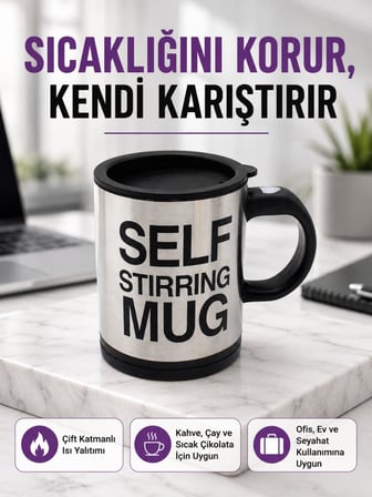 Pratik ve Dayanıklı Termos Kupa | Tek Tuşla Otomatik Karıştırma