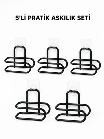 Siyah Metal WC Kağıtlık Yapışkanlı Tuvalet Kağıdı Rulo Tutucu 5 Adet Avantajlı Set