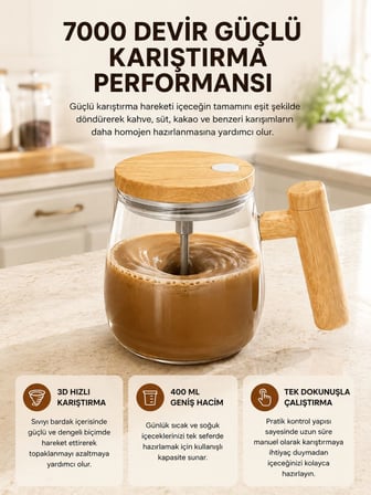 Manyetik Karıştırıcı Kupa – 400 ml, C Tipi Şarjlı, Akıllı Tasarım Yeni Nesil