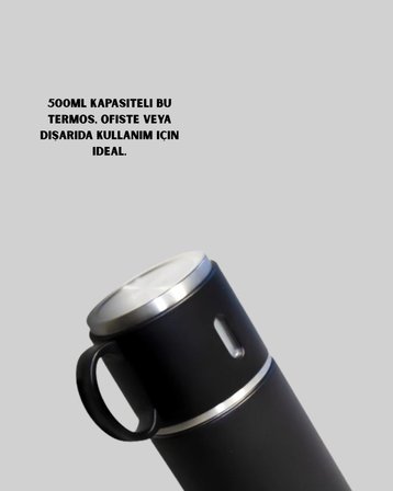 Isıyı Uzun Süre Koruyan 500 ml Termos Seti | Çelik Gövde, 2 Bardaklı, Hediye Kutulu