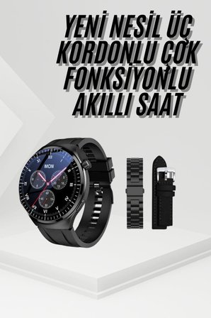 Amoled Ekran Metal Deri Silikon Kordonlu Uyku ve Sağlık Takibi