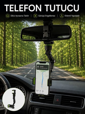 Araç İçi Dikiz Aynası Telefon Tutucu 360° Dönebilen Katlanabilir