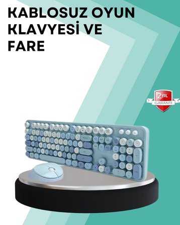 Kablosuz Klavye ve Mouse Seti – Sessiz Tuş, Retro Tasarım