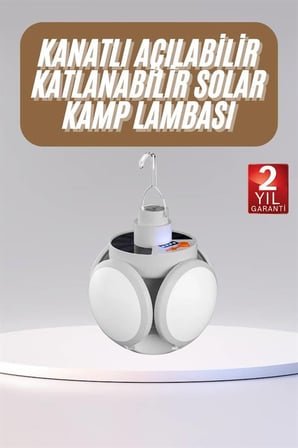 katlanabilir askılı kamp lambası 5 kanatlı pratik güneş enerjili