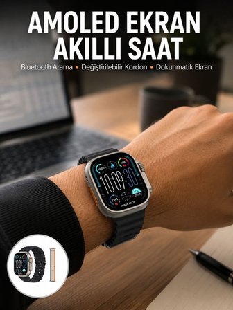 49mm Akıllı Saat Amoled Ekranlı Kadın Erkek Kol Saati Plastik Kordon Yeni Nesil