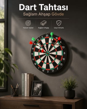 Duvara Monte Sağlam Ahşap Gövdeli Dart Tahtası Ev ve Oyun Alanları İçin 17 İnç