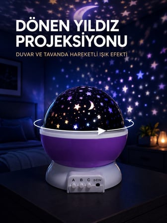 Yıldız Projeksiyon Lambası Döner Başlıklı Renkli Çocuk Odası Gece Işığı