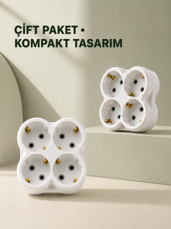 4’lü Priz Çoğaltıcı 2 Adet Set Kablosuz Duvar Tipi Priz Çoklayıcı Adaptör