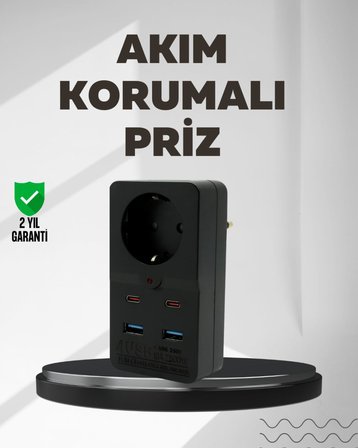 Tip Akım Koruma Prizi 10A 2500W USB Type C Destekli