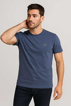 TREND KAPINDA LACOSTE BİSİKLET YAKA T-SHİRT ÇAMUR MAVİSİ