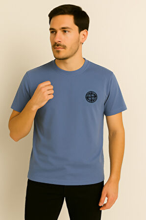TREND KAPINDA STONE ISLAND PAMUK PENYE BİSİKLET YAKA T-SHİRT İNDİGO