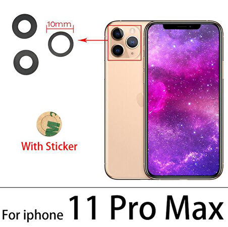 iPhone 11 PRO MAX Arka Kamera Camı Lens Yapışkanlı