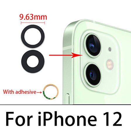 İPhone 12 Arka Kamera Camı Lens Yapışkanlı