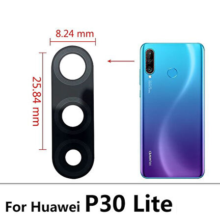 Huawei Uyumlu P30 Lite Arka Kamera Camı Lens Yapışkanlı