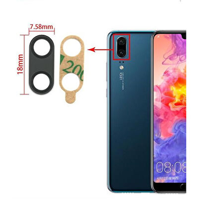 Tkgz Huawei Uyumlu P20 Arka Kamera Camı Lens Yapışkanlı