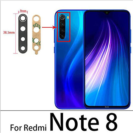 Xiaomi Redmi NOTE 8 Arka Kamera Camı Lens Yapışkanlı