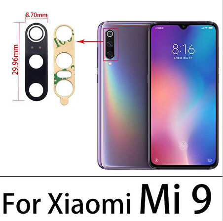 Xiaomi Mİ 9 Arka Kamera Camı Lens Yapışkanlı