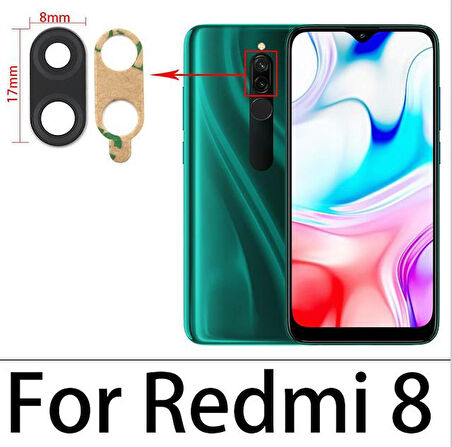 Xiaomi Redmi 8 Arka Kamera Camı Lens Yapışkanlı
