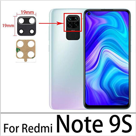 Xiaomi Redmi NOTE 9S Arka Kamera Camı Lens Yapışkanlı