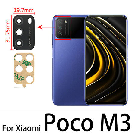 Xiaomi POCOPHONE M3 Arka Kamera Camı Lens Yapışkanlı