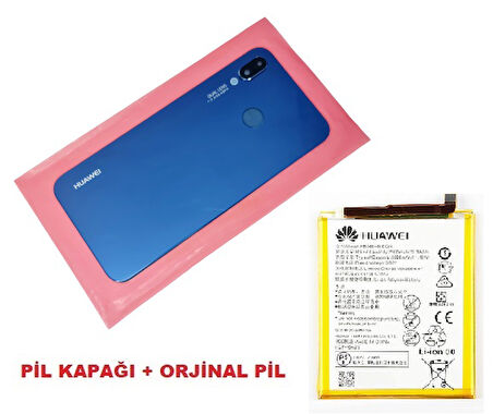 Tkgz Huawei Uyumlu P20 Lite Arka Pil batarya Kapağı + PİL (CAM KAMERA LENSİ) MAVİ