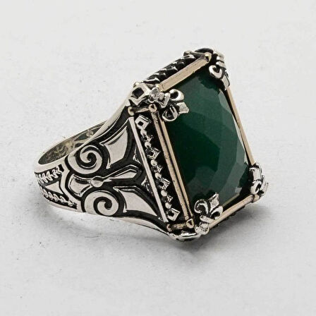 925 Ayar Gümüş Yeşil Zirkon Taşlı  Erkek Yüzük