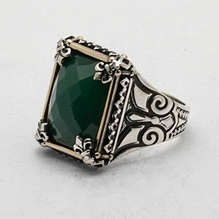 925 Ayar Gümüş Yeşil Zirkon Taşlı  Erkek Yüzük