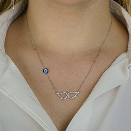 925 Ayar Gümüş  Nazarlı Melek Kanadı Kolye