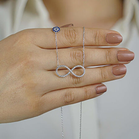 925 Ayar Gümüş Nazarlı Sonsuzluk Kolye