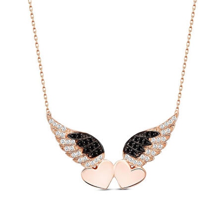 925 Ayar Gümüş Çift Kalpli Kanat Kolye