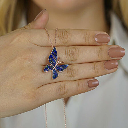 925 Ayar Gümüş Zirkon Taşlı Kelebekli Kadın Kolye