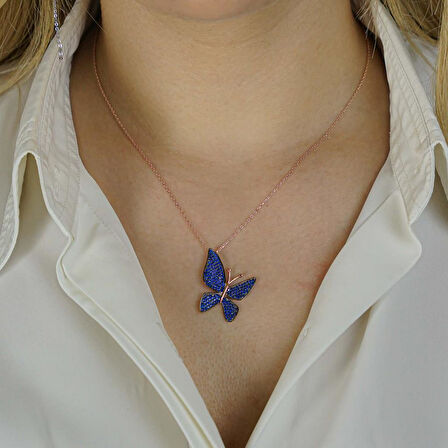 925 Ayar Gümüş Zirkon Taşlı Kelebekli Kadın Kolye