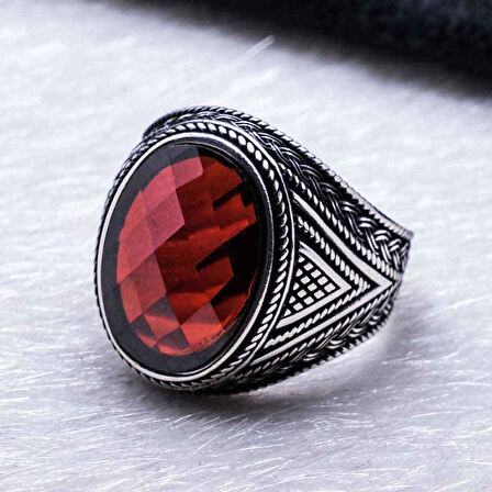 Muhteşem Tasarım Örgü Desenli Kırmızı Zirkon Taşlı  Gümüş Yüzük