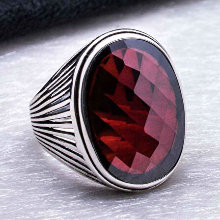 925 Ayar gümüş Kırmızı Oval  Taşlı Yüzük