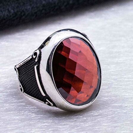 925 Ayar Gümüş Kırmızı Zirkon  Taşlı Yüzük