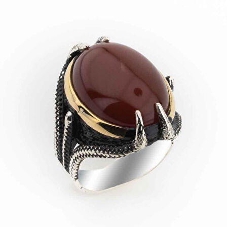 Akik Taşlı Pençeli  Gümüş Erkek Yüzük