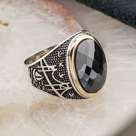 Siyah  Zirkon Taşlı İstanbul  Detaylı Gümüş  Yüzük