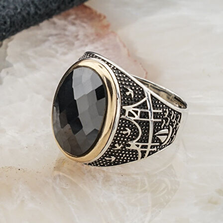 Siyah  Zirkon Taşlı İstanbul  Detaylı Gümüş  Yüzük