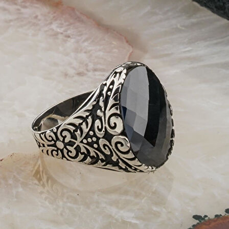 925 Ayar Gümüş Siyah Zirkon  Taşlı Erkek Yüzük