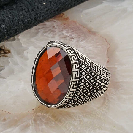 Kırmızı Zirkon Taşlı Erkek Gümüş Yüzük Model 9