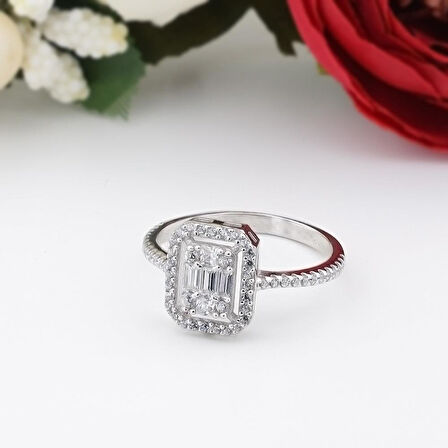 925 Ayar Gümüş Baget Zirkon Taşlı Kadın Yüzük