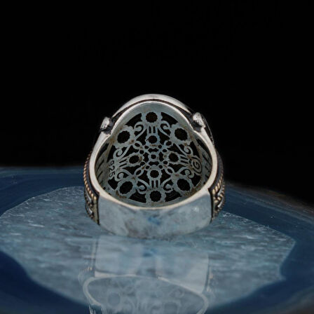 925 Ayar Gümüş Kapan Gözü Taşlı Oval Erkek Yüzük