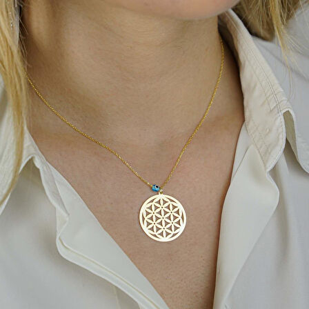 Yaşam Çiçeği Nazarlı Kadın Gümüş Kolye