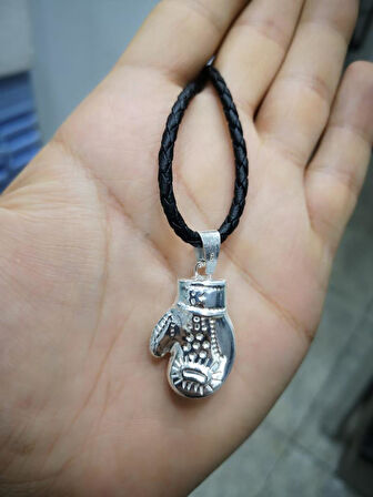 Gümüş Boks Eldiveni Kolye Deri İpli Özel Tasarım 925 Ayar