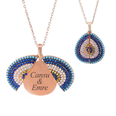 İsim Yazılabilen Kişiye Özel Nazar Tasarımlı 925 Ayar Gümüş Kolye