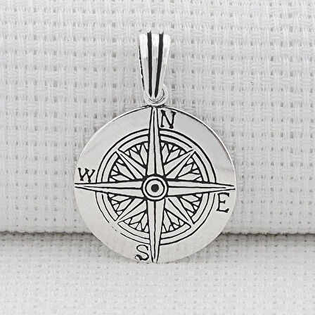 Pusula Yön Tasarımlı 925 Ayar Gümüş Kolye Ucu