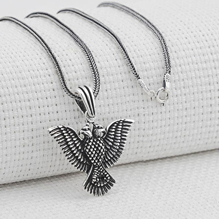 Çiftbaşlı Kartal Tasarımlı 925 Ayar Gümüş Kolye 